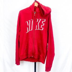 Nike Sweatshirt Size Adult Large Red Full Zip Hoodie Sportswear Headphone Slit